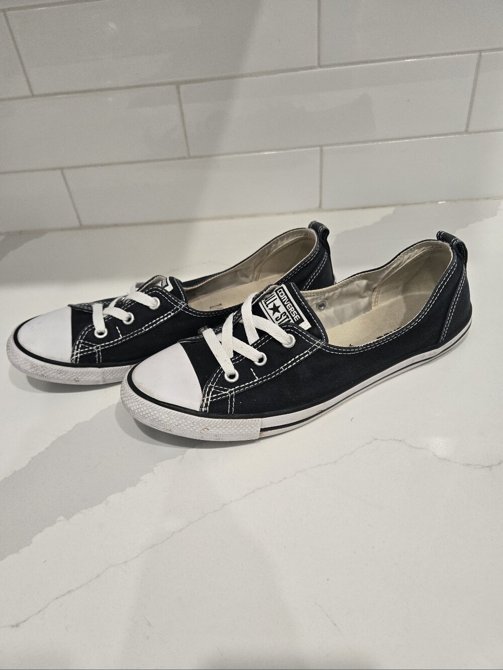 Converse Women’s Balet Black & White Low-Top Slip-On Sneakers